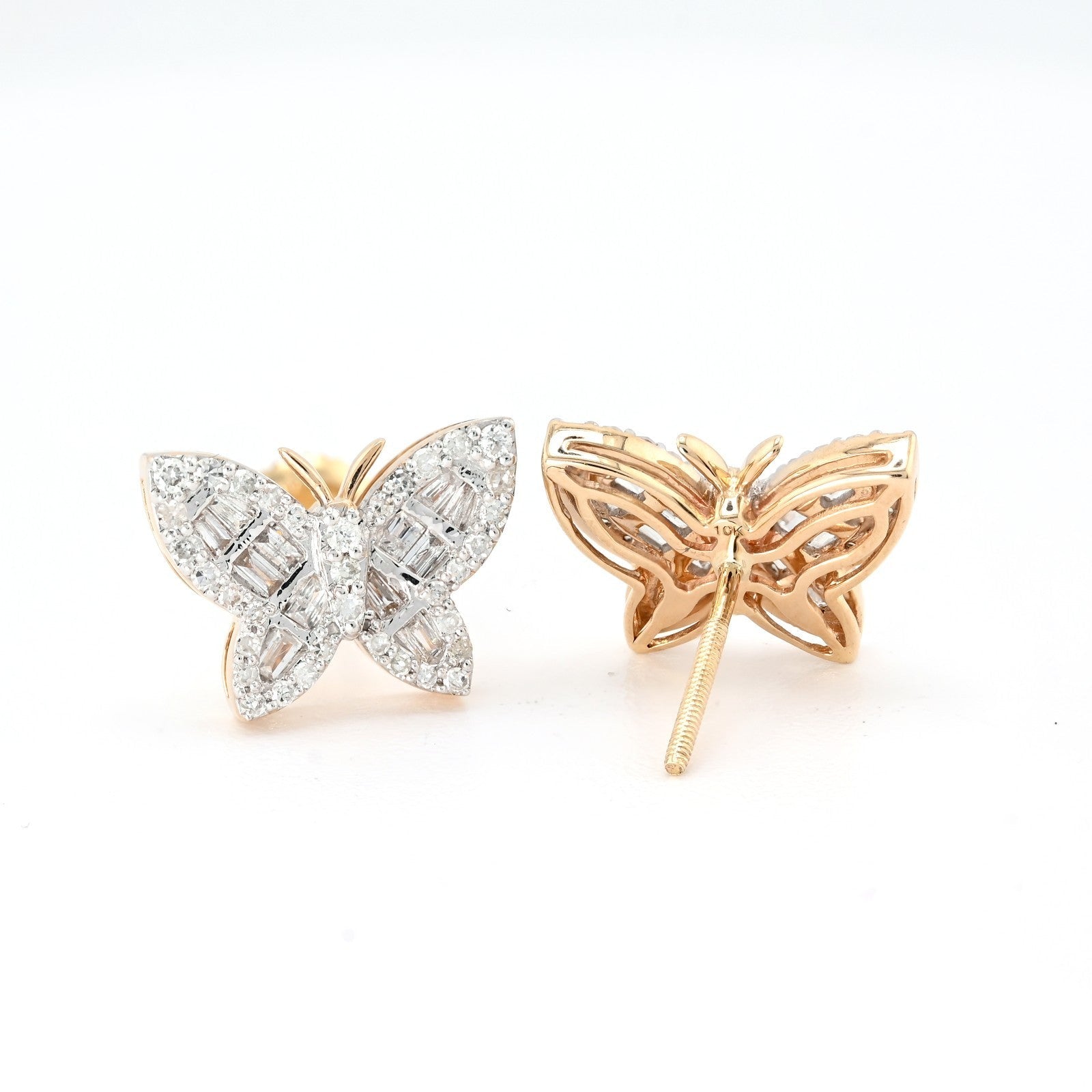 10k Yellow Gold 0.5CTW Baguette/Round Natural Diamond Butterfly 2.2gms Stud - Elite Jewelers - Earrings
