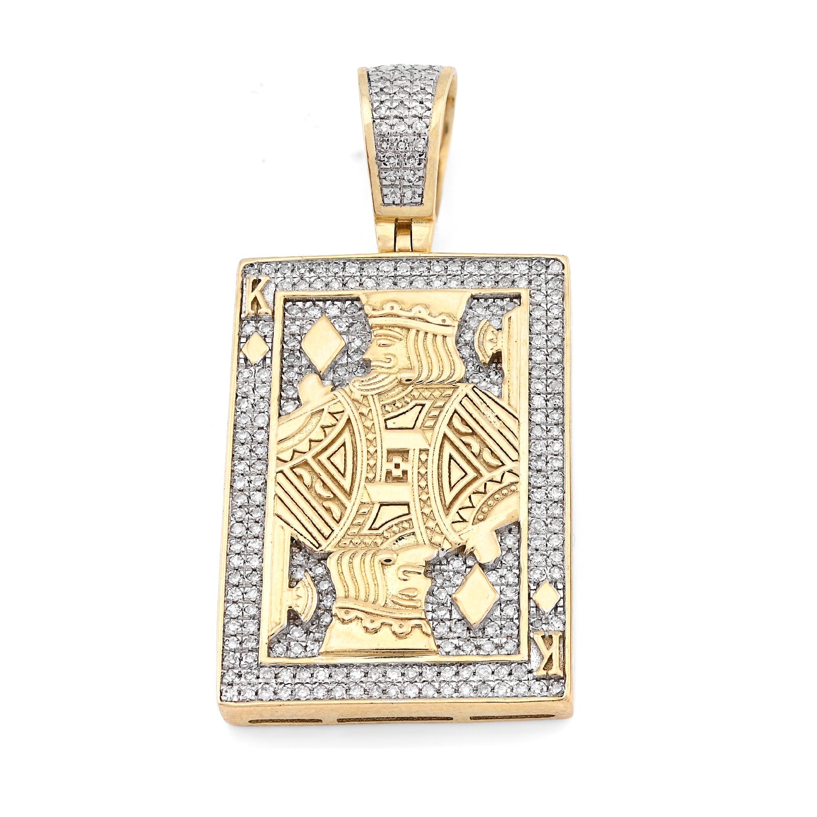 10K Yellow Gold 0.60CT Natural Diamond "King of Diamond" Rectangular Shape pendant 41.4MM - Elite Jewelers - Charms & Pendants