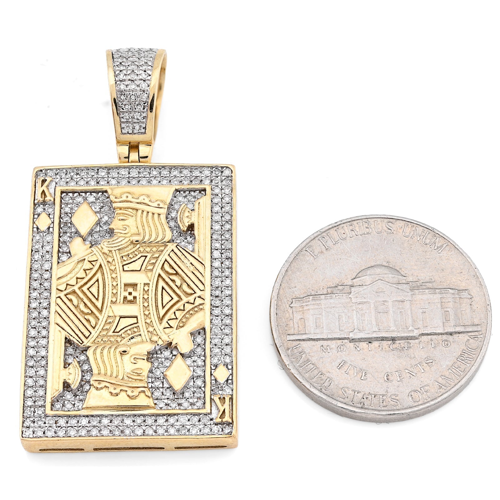 10K Yellow Gold 0.60CT Natural Diamond "King of Diamond" Rectangular Shape pendant 41.4MM - Elite Jewelers - Charms & Pendants