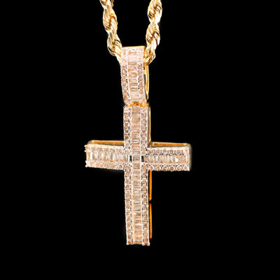 10k Yellow Gold 0.61CTW Natural Round/Baguette Diamond Cross Pendant 2.5g Charm - Elite Jewelers - Charms & Pendants