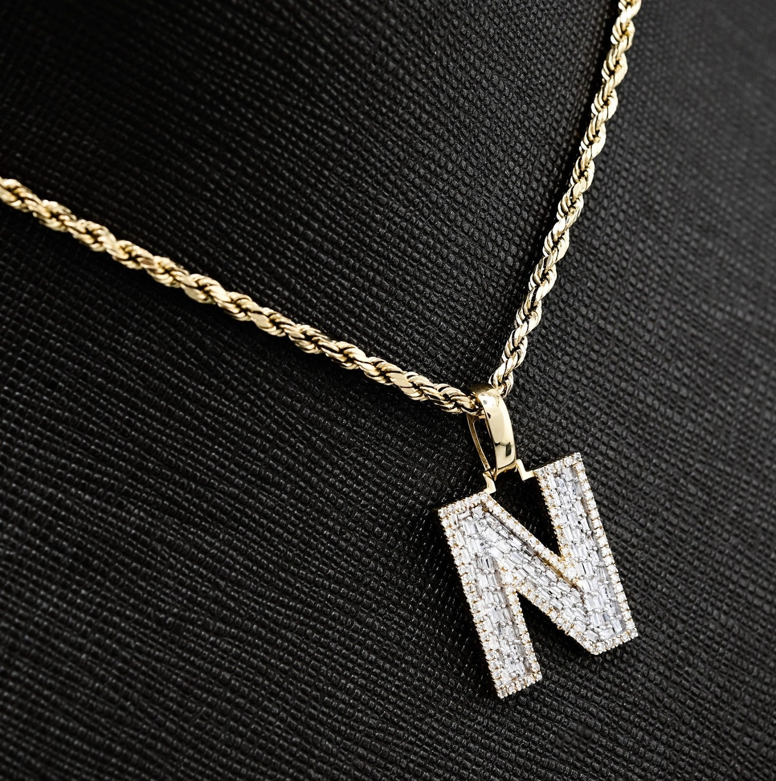 10k Yellow Gold 0.625CTW Round/Baguette Diamond Initial "N" Letter Pendant 2.5gm - Elite Jewelers - Charms & Pendants