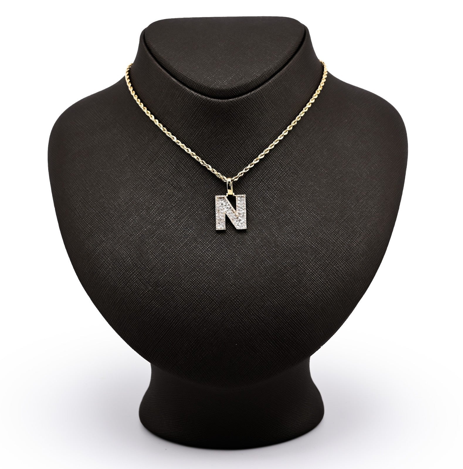 10k Yellow Gold 0.625CTW Round/Baguette Diamond Initial "N" Letter Pendant 2.5gm - Elite Jewelers - Charms & Pendants