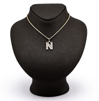 10k Yellow Gold 0.625CTW Round/Baguette Diamond Initial "N" Letter Pendant 2.5gm - Elite Jewelers - Charms & Pendants