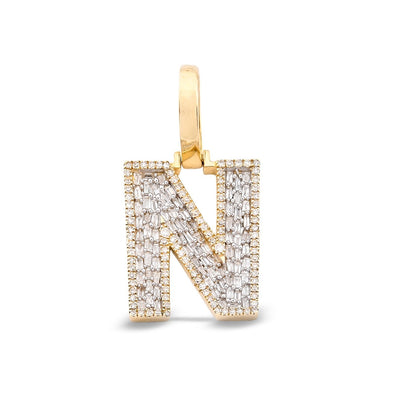 10k Yellow Gold 0.625CTW Round/Baguette Diamond Initial "N" Letter Pendant 2.5gm - Elite Jewelers - Charms & Pendants