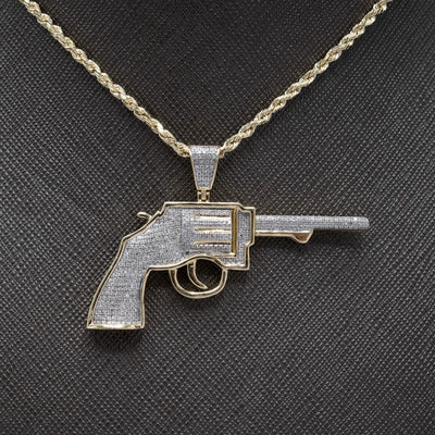 10k Yellow Gold 0.63CTW Natural Diamond Gun Revolver Mens Pendant 7.8gms Charm - Elite Jewelers - Charms & Pendants