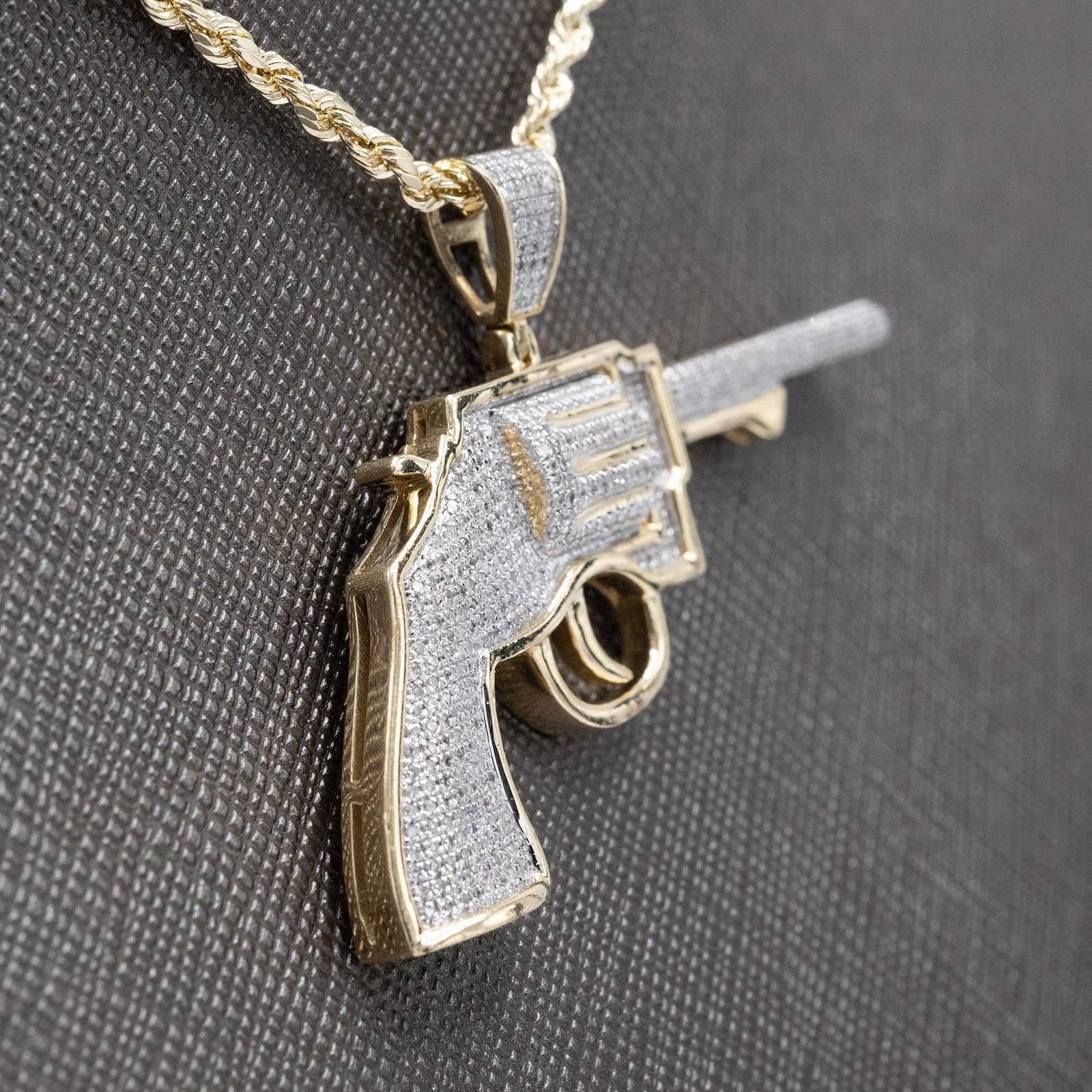 10k Yellow Gold 0.63CTW Natural Diamond Gun Revolver Mens Pendant 7.8gms Charm - Elite Jewelers - Charms & Pendants