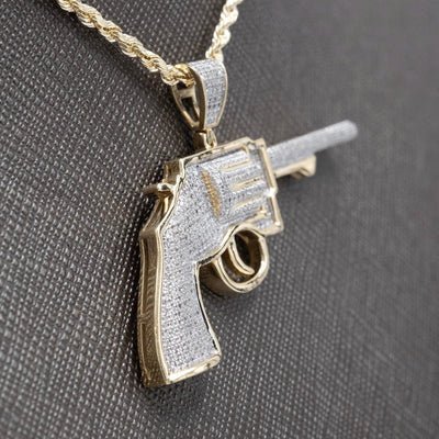 10k Yellow Gold 0.63CTW Natural Diamond Gun Revolver Mens Pendant 7.8gms Charm - Elite Jewelers - Charms & Pendants