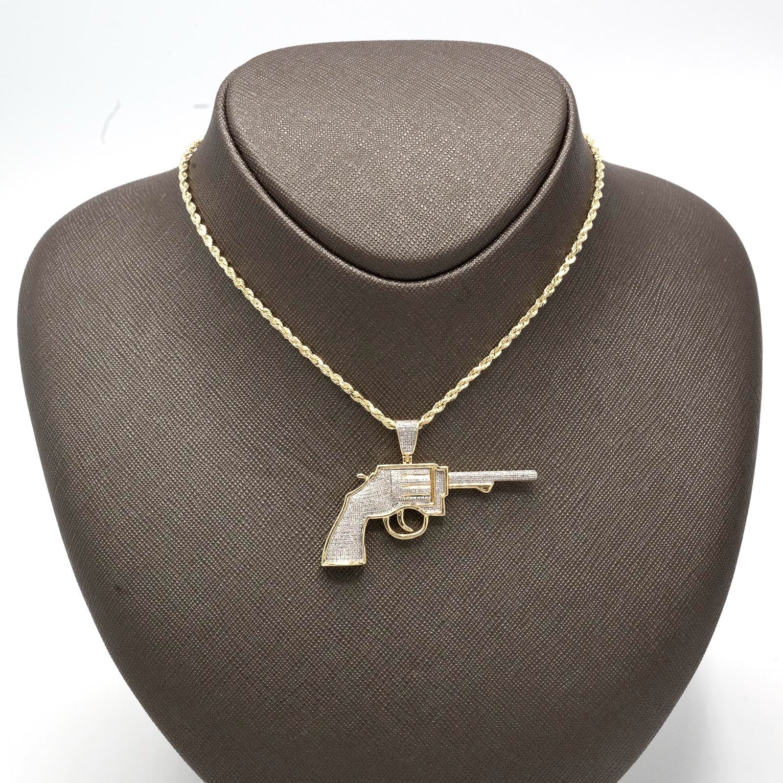 10k Yellow Gold 0.63CTW Natural Diamond Gun Revolver Mens Pendant 7.8gms Charm - Elite Jewelers - Charms & Pendants