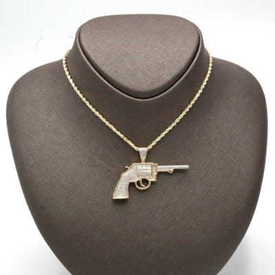 10k Yellow Gold 0.63CTW Natural Diamond Gun Revolver Mens Pendant 7.8gms Charm - Elite Jewelers - Charms & Pendants