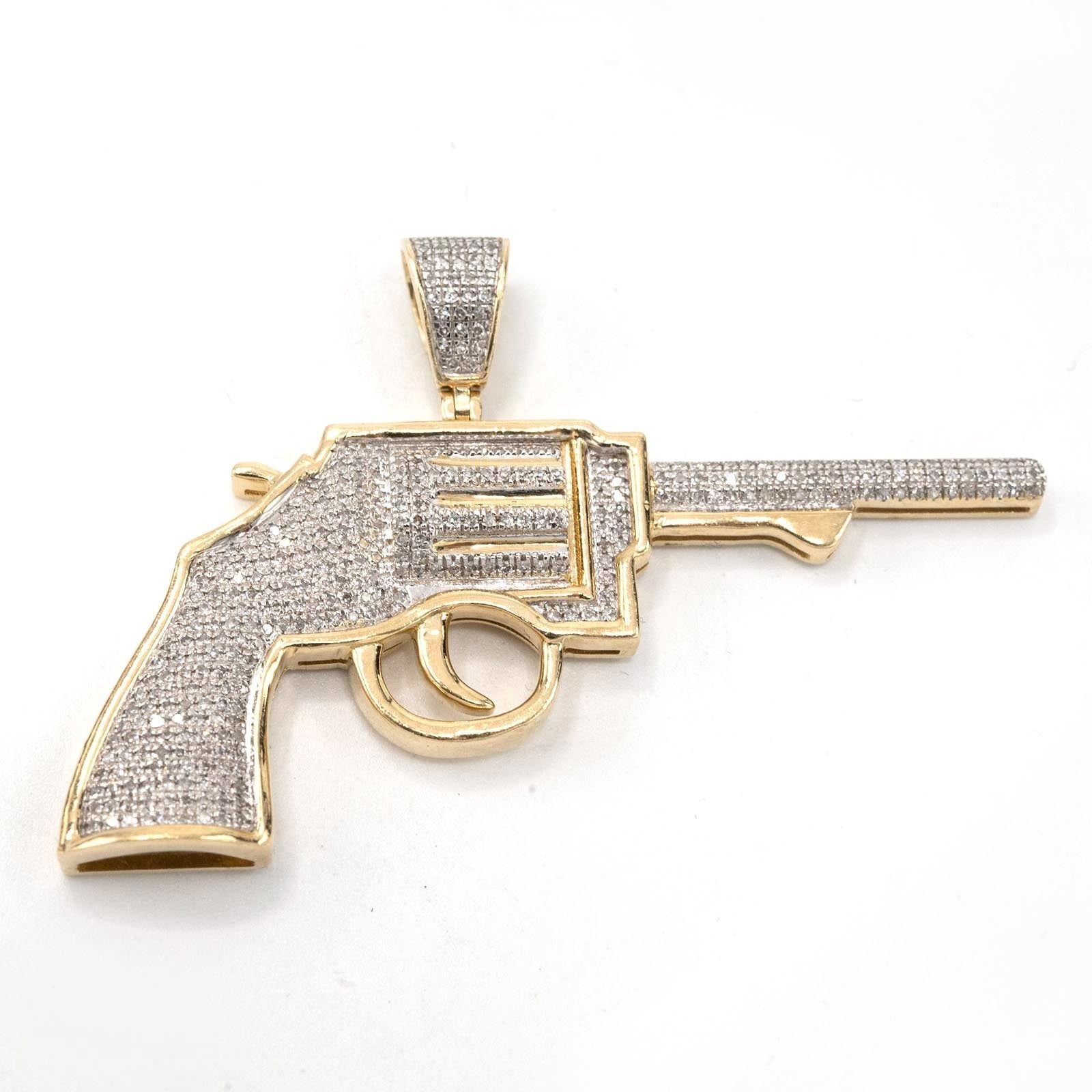 10k Yellow Gold 0.63CTW Natural Diamond Gun Revolver Mens Pendant 7.8gms Charm - Elite Jewelers - Charms & Pendants