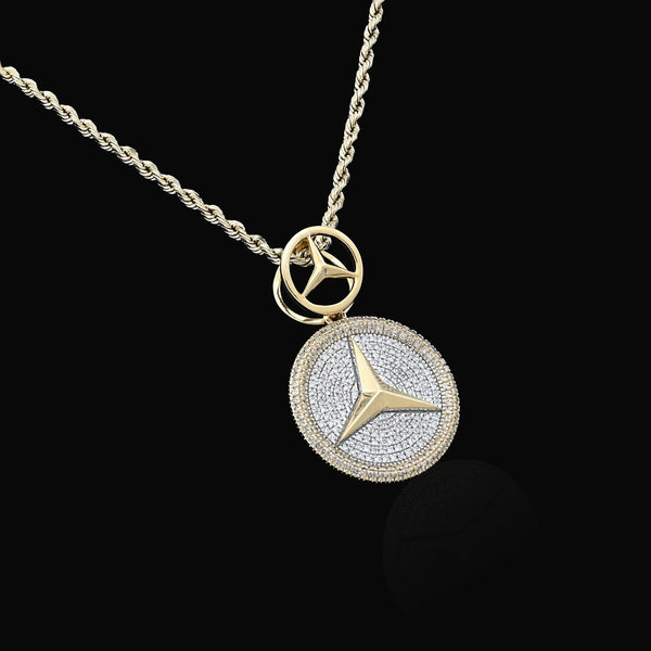 10k Yellow Gold 0.63CTW Pure Diamond ICED Mercedes Benz Logo Pendant 5.5g Charm - Elite Jewelers - Charms & Pendants