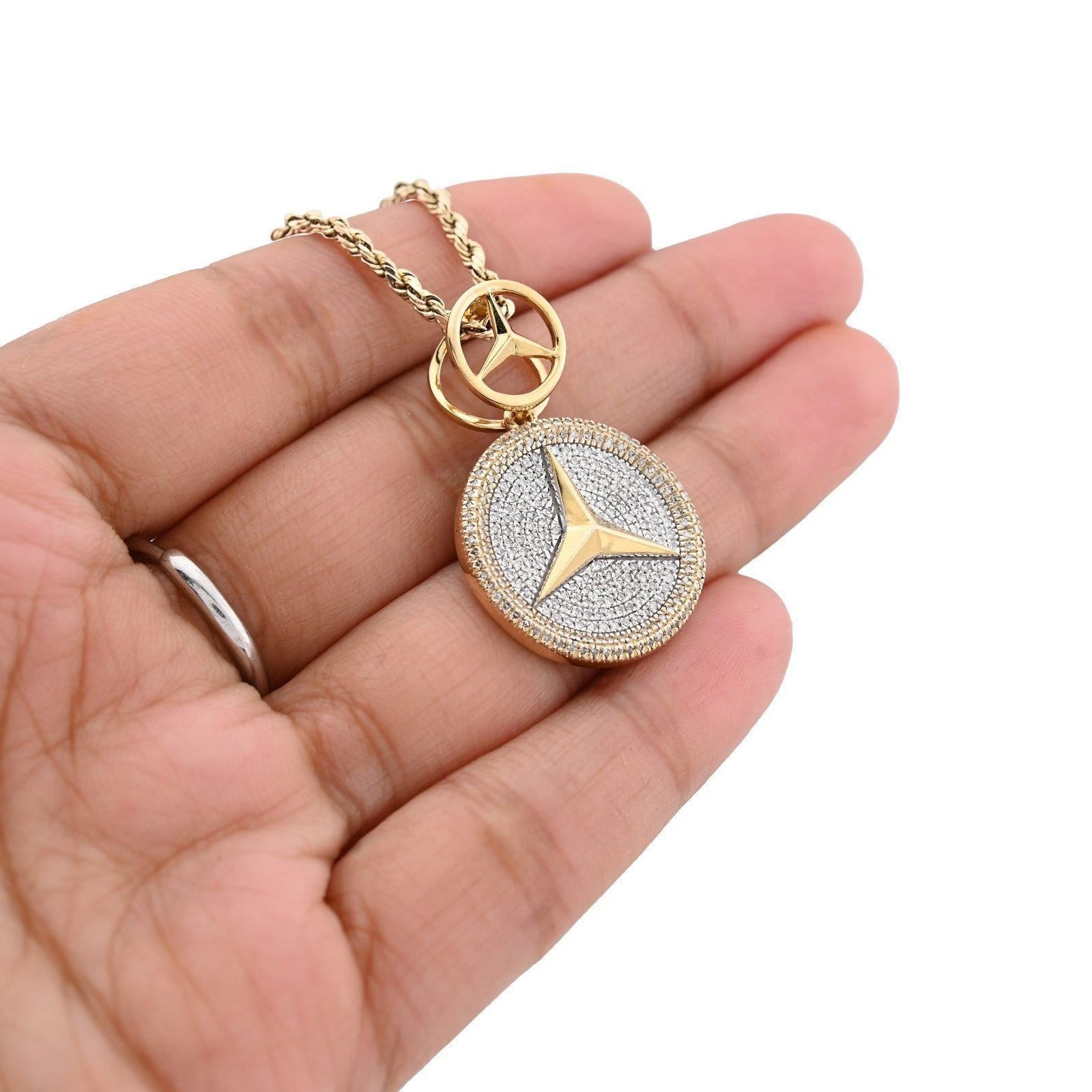 10k Yellow Gold 0.63CTW Pure Diamond ICED Mercedes Benz Logo Pendant 5.5g Charm - Elite Jewelers - Charms & Pendants