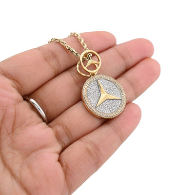 10k Yellow Gold 0.63CTW Pure Diamond ICED Mercedes Benz Logo Pendant 5.5g Charm - Elite Jewelers - Charms & Pendants