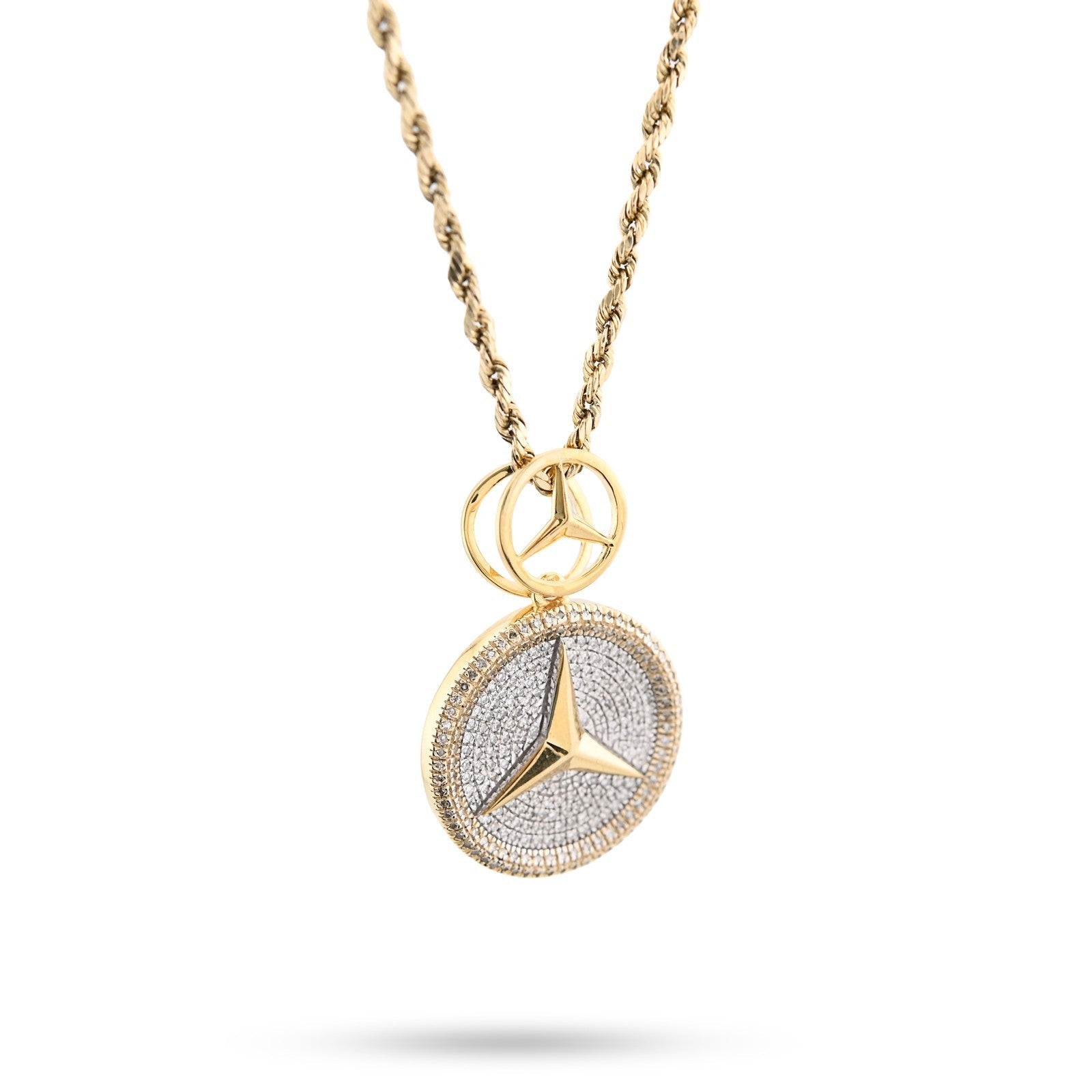 10k Yellow Gold 0.63CTW Pure Diamond ICED Mercedes Benz Logo Pendant 5.5g Charm - Elite Jewelers - Charms & Pendants