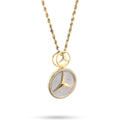 10k Yellow Gold 0.63CTW Pure Diamond ICED Mercedes Benz Logo Pendant 5.5g Charm - Elite Jewelers - Charms & Pendants