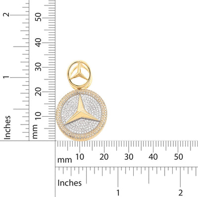 10k Yellow Gold 0.63CTW Pure Diamond ICED Mercedes Benz Logo Pendant 5.5g Charm - Elite Jewelers - Charms & Pendants