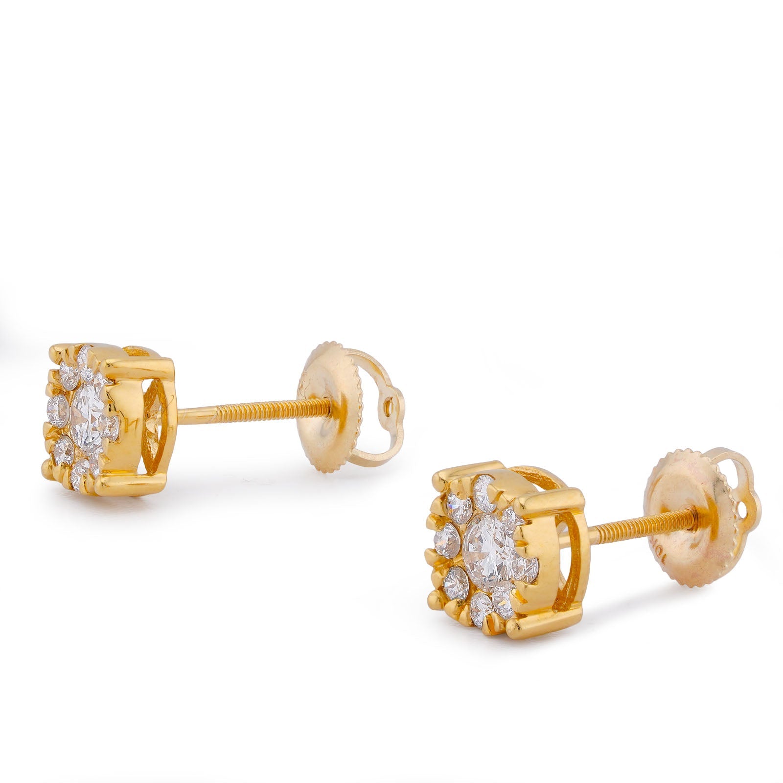 10K Yellow Gold 0.65CT Halo Centre Solitaire Lab Diamond Men Women Earring - Elite Jewelers-Earrings