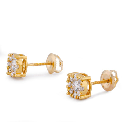 10K Yellow Gold 0.65CT Halo Centre Solitaire Lab Diamond Men Women Earring - Elite Jewelers-Earrings