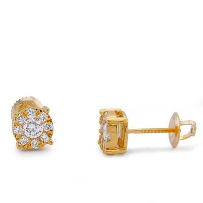 10K Yellow Gold 0.65CT Halo Centre Solitaire Lab Diamond Men Women Earring - Elite Jewelers-Earrings