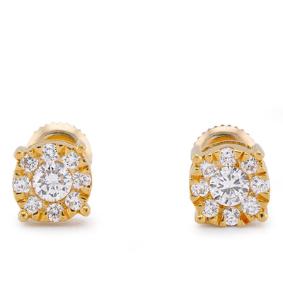 10K Yellow Gold 0.65CT Halo Centre Solitaire Lab Diamond Men Women Earring - Elite Jewelers-Earrings