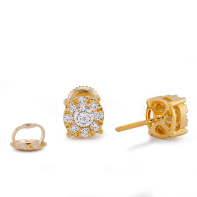 10K Yellow Gold 0.65CT Halo Centre Solitaire Lab Diamond Men Women Earring - Elite Jewelers-Earrings