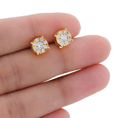 10K Yellow Gold 0.65CT Halo Centre Solitaire Lab Diamond Men Women Earring - Elite Jewelers-Earrings