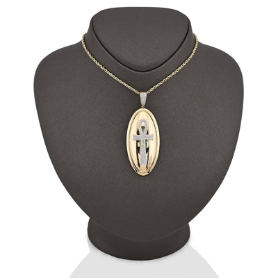 10K Yellow Gold 0.65CT Natural Diamond Oval Ankh Cross Pendant Men Women Religious Charm - Elite Jewelers - Charms & Pendants