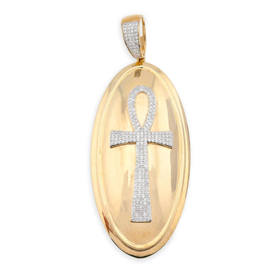 10K Yellow Gold 0.65CT Natural Diamond Oval Ankh Cross Pendant Men Women Religious Charm - Elite Jewelers - Charms & Pendants