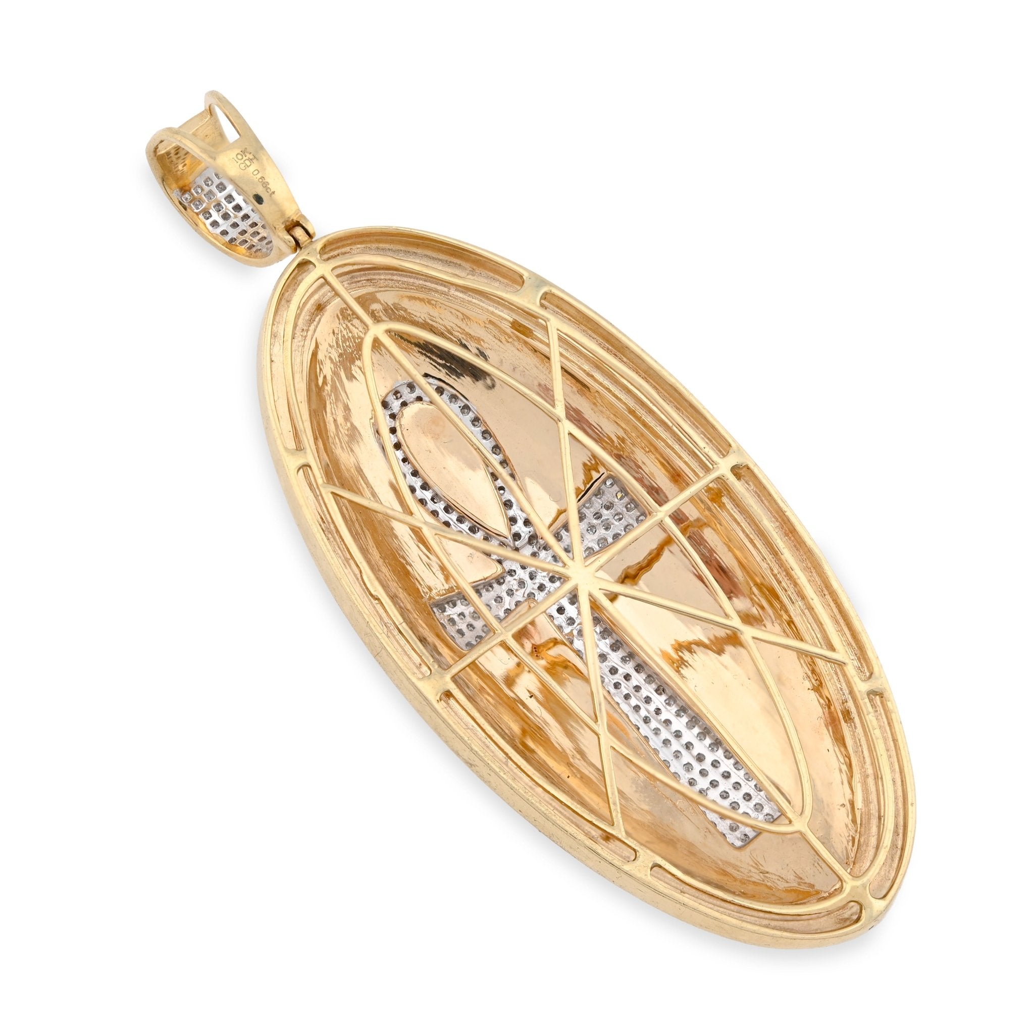 10K Yellow Gold 0.65CT Natural Diamond Oval Ankh Cross Pendant Men Women Religious Charm - Elite Jewelers - Charms & Pendants