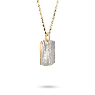 10k Yellow Gold 0.65CTW Natural Pave - Set Diamond Dog Tag Pendant 4.1g Mens Charm - Elite Jewelers - Charms & Pendants