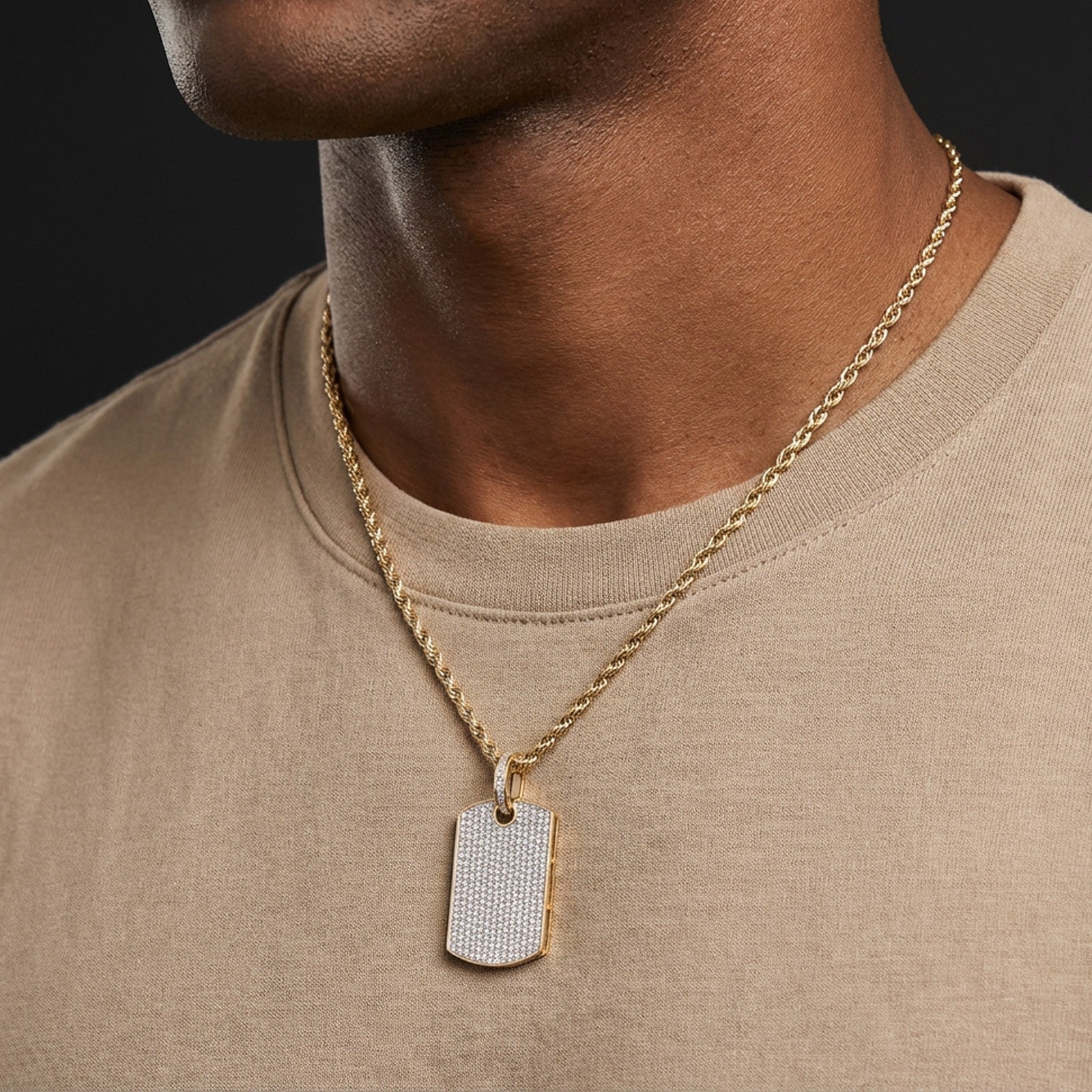 10k Yellow Gold 0.65CTW Natural Pave - Set Diamond Dog Tag Pendant 4.1g Mens Charm - Elite Jewelers - Charms & Pendants