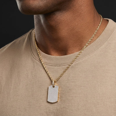 10k Yellow Gold 0.65CTW Natural Pave - Set Diamond Dog Tag Pendant 4.1g Mens Charm - Elite Jewelers - Charms & Pendants