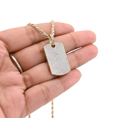10k Yellow Gold 0.65CTW Natural Pave - Set Diamond Dog Tag Pendant 4.1g Mens Charm - Elite Jewelers - Charms & Pendants