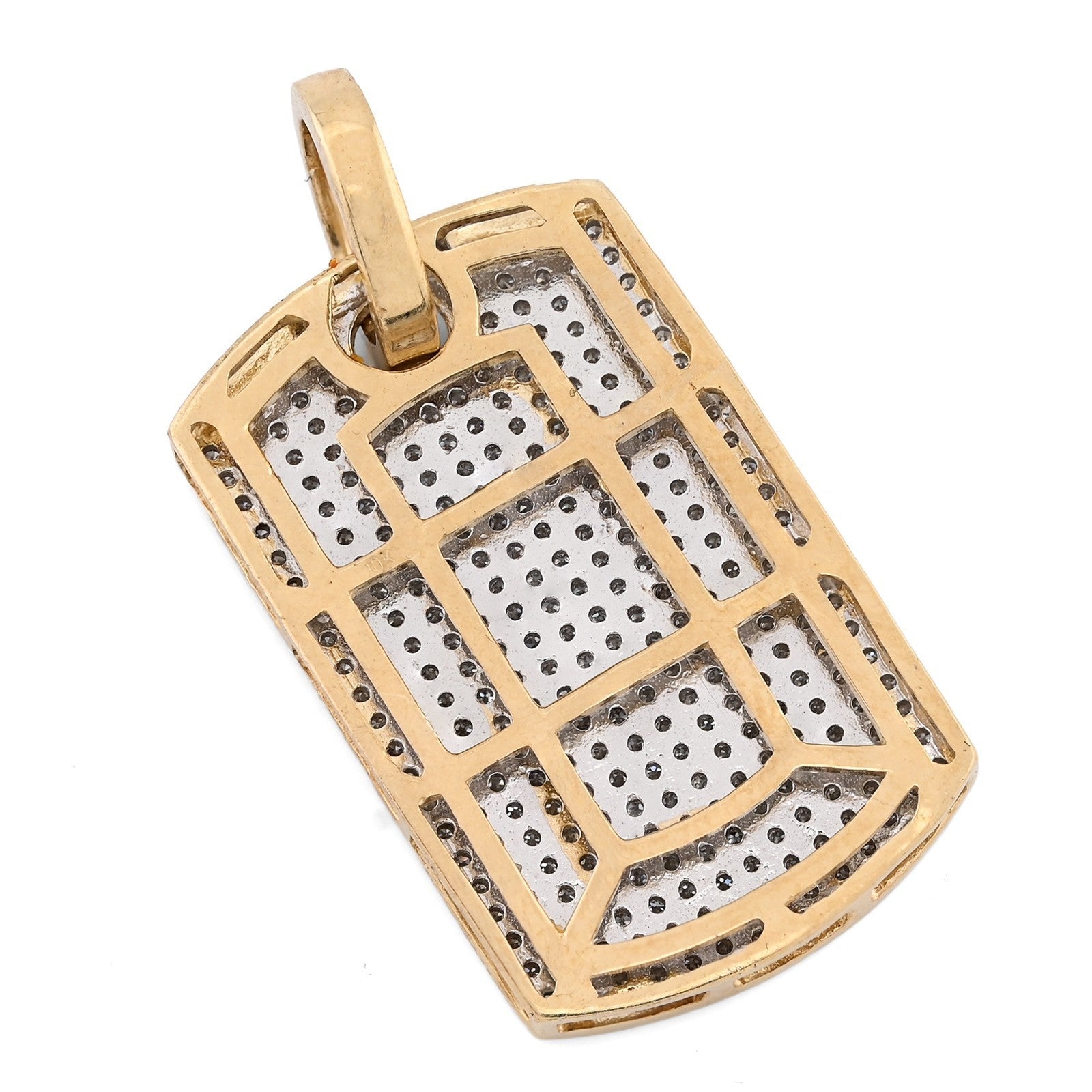 10k Yellow Gold 0.65CTW Natural Pave - Set Diamond Dog Tag Pendant 4.1g Mens Charm - Elite Jewelers - Charms & Pendants