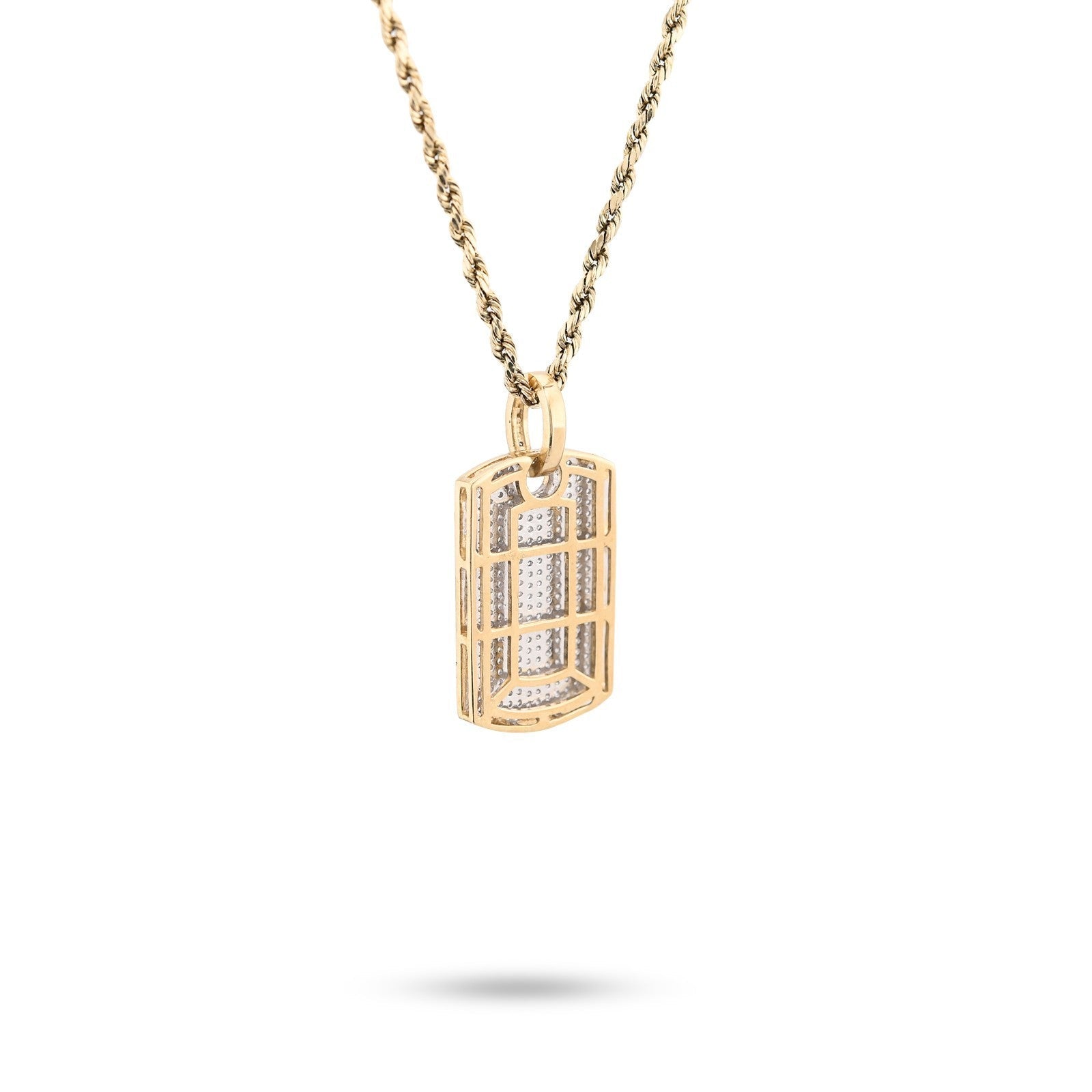 10k Yellow Gold 0.65CTW Natural Pave - Set Diamond Dog Tag Pendant 4.1g Mens Charm - Elite Jewelers - Charms & Pendants