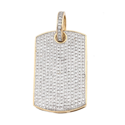 10k Yellow Gold 0.65CTW Natural Pave - Set Diamond Dog Tag Pendant 4.1g Mens Charm - Elite Jewelers - Charms & Pendants