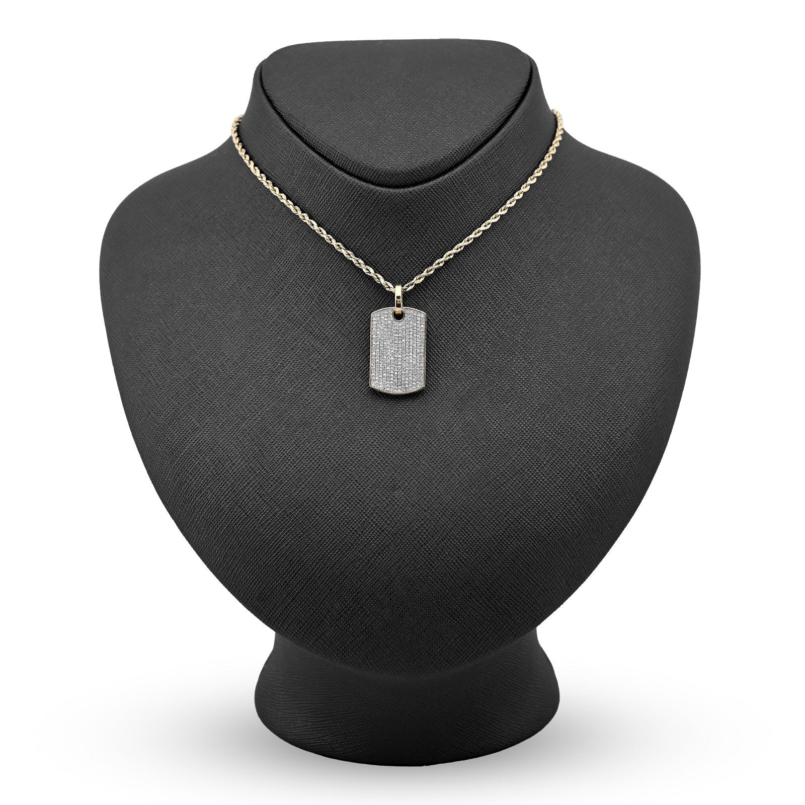 10k Yellow Gold 0.65CTW Natural Pave - Set Diamond Dog Tag Pendant 4.1g Mens Charm - Elite Jewelers - Charms & Pendants