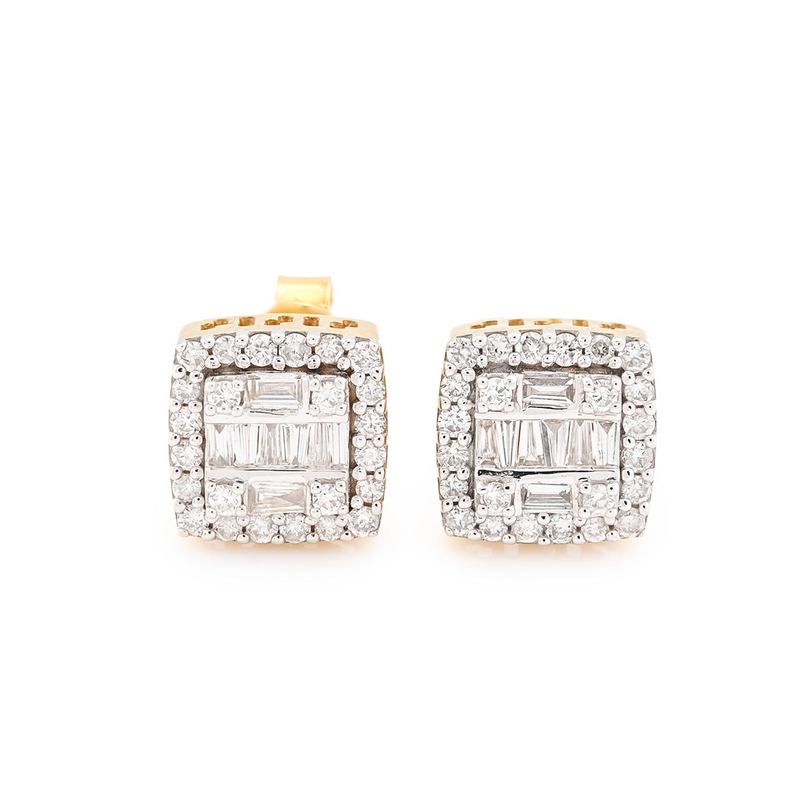 10k Yellow Gold 0.67CTW Pure Round/Baguette Diamond 3.1g ICY Square Stud Earring - Elite Jewelers - Earrings