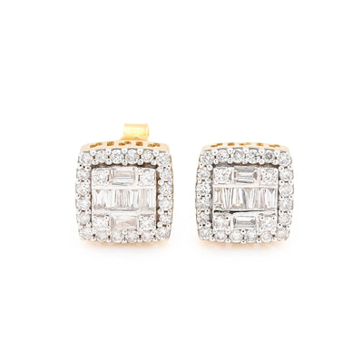 10k Yellow Gold 0.67CTW Pure Round/Baguette Diamond 3.1g ICY Square Stud Earring - Elite Jewelers - Earrings