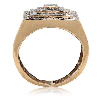 10K Yellow Gold 0.69CT Natural Diamond Multi Level Square Shape Men Pinky Ring - Elite Jewelers - Rings