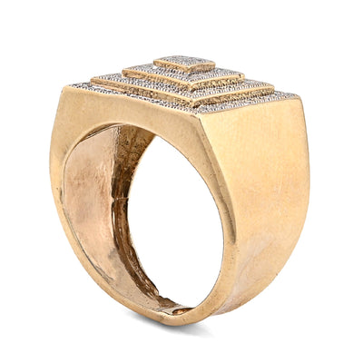 10K Yellow Gold 0.69CT Natural Diamond Multi Level Square Shape Men Pinky Ring - Elite Jewelers - Rings