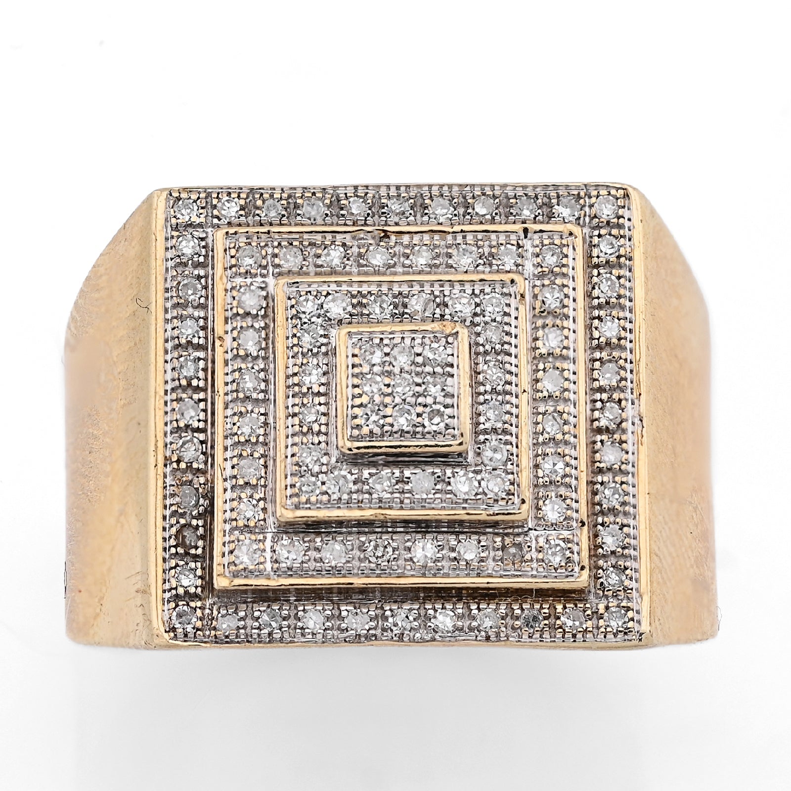 10K Yellow Gold 0.69CT Natural Diamond Multi Level Square Shape Men Pinky Ring - Elite Jewelers - Rings