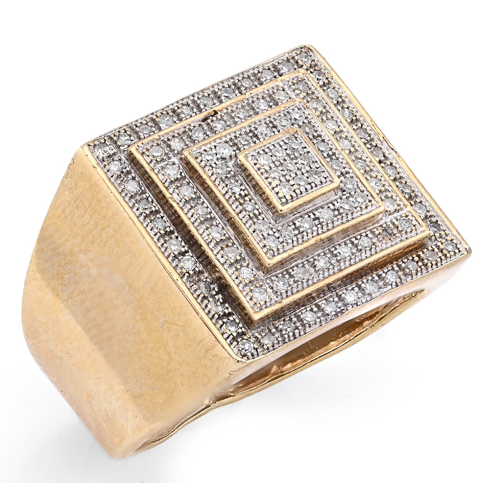 10K Yellow Gold 0.69CT Natural Diamond Multi Level Square Shape Men Pinky Ring - Elite Jewelers - Rings