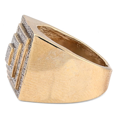 10K Yellow Gold 0.69CT Natural Diamond Multi Level Square Shape Men Pinky Ring - Elite Jewelers - Rings