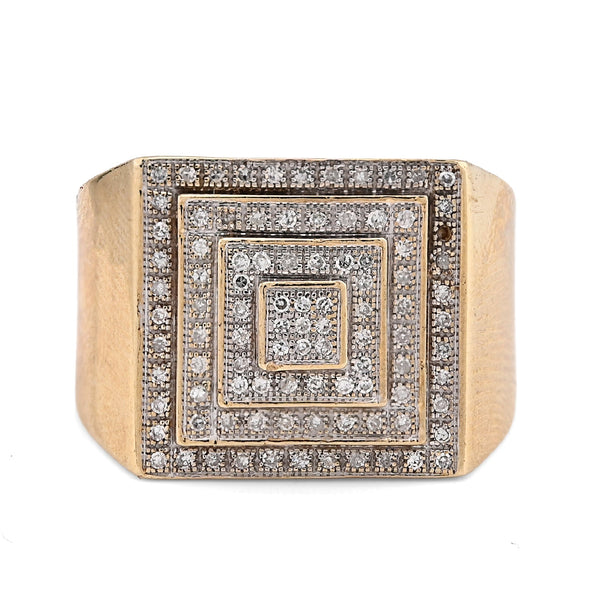 10K Yellow Gold 0.69CT Natural Diamond Multi Level Square Shape Men Pinky Ring - Elite Jewelers - Rings