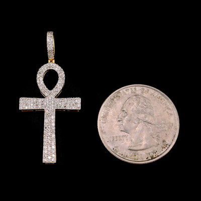 10k Yellow Gold 0.6CTW Natural Round Diamond Ankh Cross Pendant 2.6g Charm - Elite Jewelers - Charms & Pendants