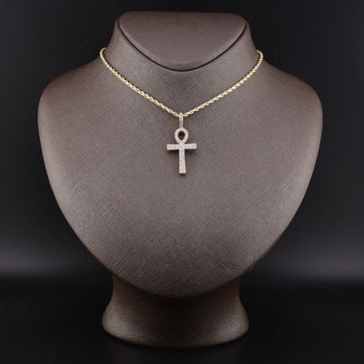 10k Yellow Gold 0.6CTW Natural Round Diamond Ankh Cross Pendant 2.6g Charm - Elite Jewelers - Charms & Pendants