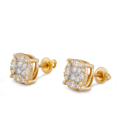 10K Yellow Gold 0.70CT Flower Cluster Lab Diamond Men Women Ring - Elite Jewelers-Earrings