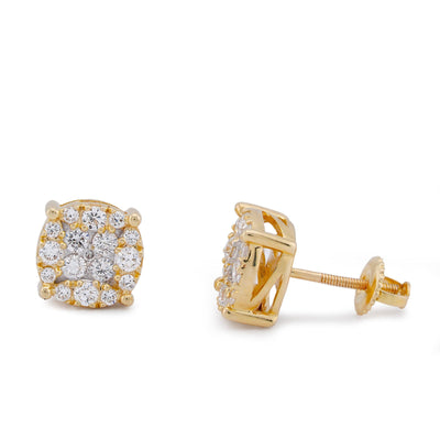 10K Yellow Gold 0.70CT Flower Cluster Lab Diamond Men Women Ring - Elite Jewelers-Earrings
