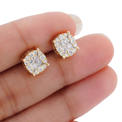 10K Yellow Gold 0.70CT Flower Cluster Lab Diamond Men Women Ring - Elite Jewelers-Earrings